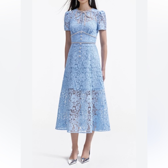 Self-Portrait Blue Cord Lace Bow Midi Dress – NWT, Size 4 - Picture 1 of 6